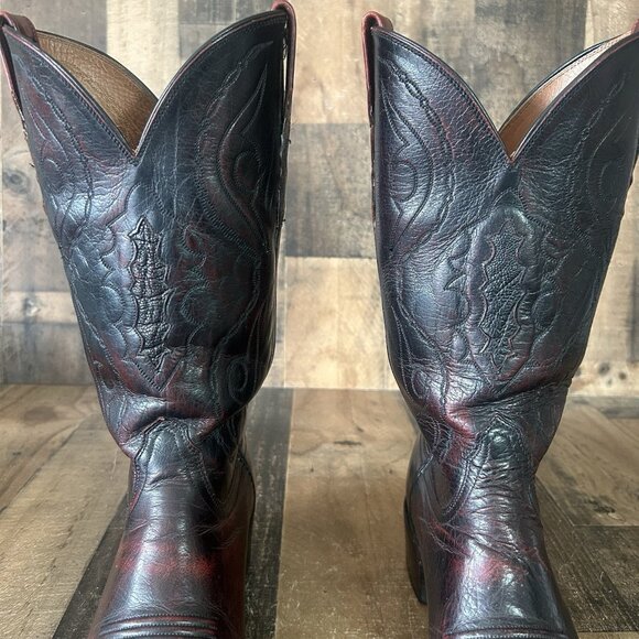 Lucchese 2000 Black Cherry T3203S Leather Inlay Cowboy Boots Mens 10.5 D - Picture 12 of 12